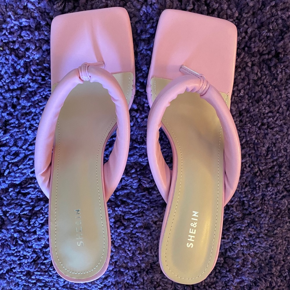 Pink Square toe heeled mules